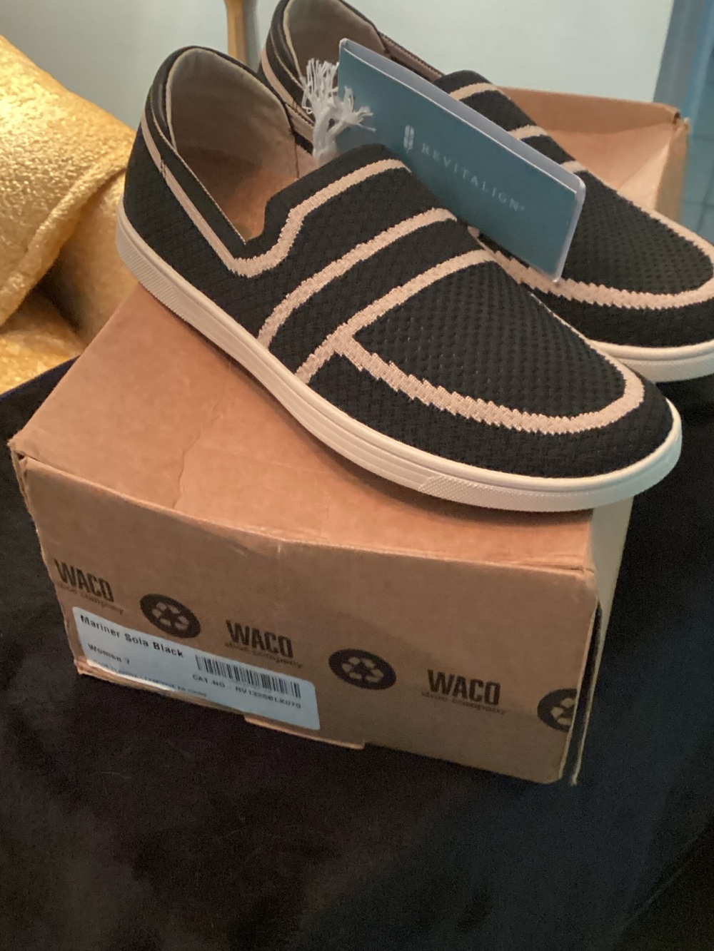 Women Black Slip-On Knit Sneakers with Cream Trim